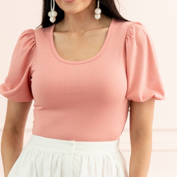 Rachel Parcell Tops - NWT Rachel Parcel Puff Short Sleeve Ribbed Blouse